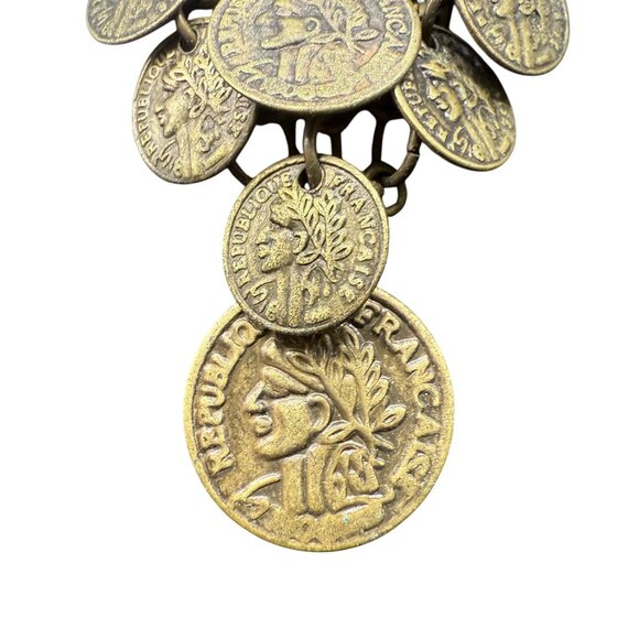 Vintage Coin Dangle Drop Chandelier Earrings Brass Tone Boho Ethnic Retro - Picture 2 of 4